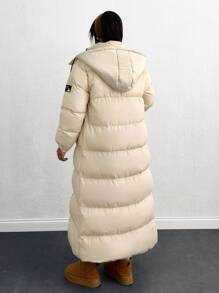 EURMUSE Keep Warm Long Padded Coat With Hoodie - Beige - View 3