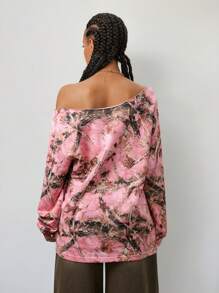 Coolane Tween-Mädchen Date Night Paar im gleichen Stil Y2K Baumzweige Muster Off-Shoulder Sweatshirt, Silvester/Valentinstag - Verschiedenfarbig - Übersicht 2