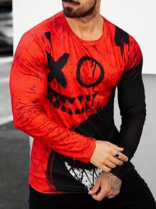 Manfinity Homme 男士卡通印花圆领长袖休闲T恤，秋季