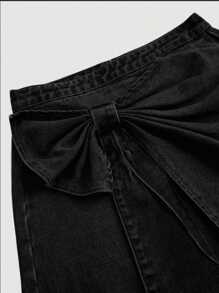 SHEIN MOD Váy mini denim cỡ lớn, dài đến đầu gối, váy cánh bướm ôm sát, trang phục dự tiệc trở lại trường, màu xanh lam - màu đen - Xem 4