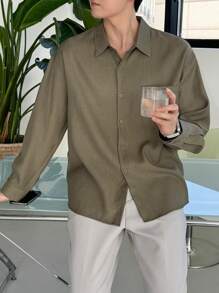 DAZY Men's Textured Fabric Loose Flowy Business Casual Shirt