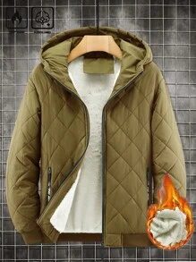 Manfinity Homme 1 件宽松男士拉链连帽绗缝保暖内衬夹克