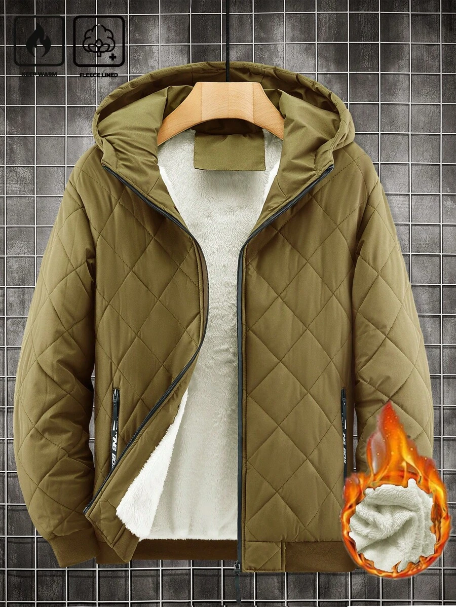 Manfinity Homme 1 件宽松男士拉链连帽绗缝保暖内衬夹克