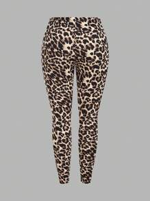 Slaydiva Set de 3 leggings casuales y simples de talla grande para mujer con estampado sólido y de leopardo, adecuados para el verano