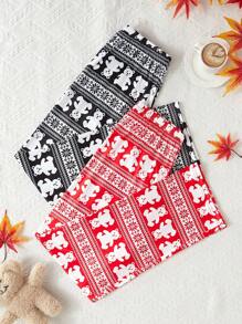 Set de pijama de 2 piezas con estampado de oso y geométrico para mujer