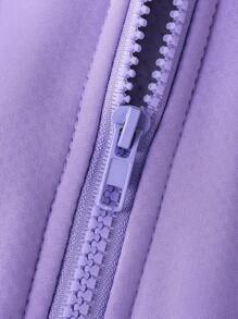 SHEIN Girls' Black Zip-Up Hooded Jacket With Fuzzy Lining, Suitable For Autumn And Winter - Purple - View 3