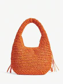 SHEIN SXY Damskie, damskie torby z uchwytem u góry, torba ze słomy, modna, elegancka, prosta, spersonalizowana, uniwersalna, pomarańczowa, frędzel, na plażę, wakacje, wakacje, lato, nad morze