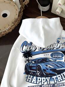 SHEIN Tween Boy Casual Cartoon Pattern Loose Fit Long Sleeve Hoodie Sweatshirt, Back Of Clothes