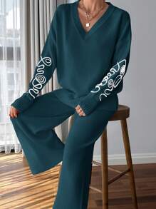 RueChic Women Pink Embroidery Detailed Sweater Set - Green - View 6