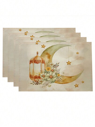 1/4/6 manteles individuales, manteles individuales con diseño de linterna y estrella para Ramadán, manteles de temporada de primavera para la celebración de Eid Al-Fitr, para uso en el hogar y restaurantes
