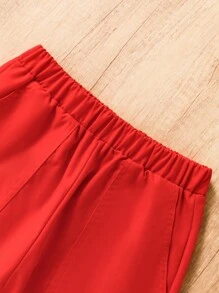 Pantalones anchos casuales y sueltos para niñas preadolescentes con cintura elástica y bolsillos de cargo de un solo color