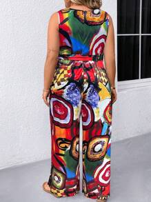 SHEIN Clasi Combi-short sans manches imprimé graffiti, grande taille, décontractée et pour la villégiature - Multicolore - Voir 2