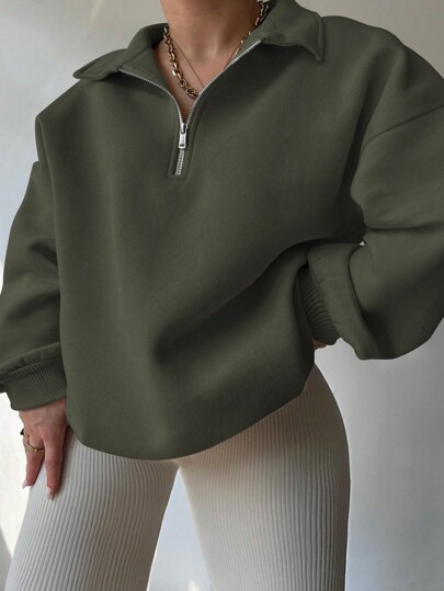 INAWLY Plus Size Solid Color Front Zipper Long Sleeve Casual Hoodie Fall Cloth For Women Winter Autumn