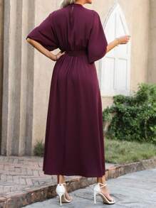 SHEIN Clasi Women's Middle East Style Casual Vacation Commute Front Waist Shirred Gathered Sleeve Dress, Spring/Summer/Autumn