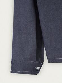 SHEIN Lässiges, modisches Patchwork-Hemd für Tween-Jungen im minimalistischen Denim-Effekt, vielseitig einsetzbar, geeignet für die Schule im Frühling/Sommer und als Sportbekleidung - Verschiedenfarbig - Übersicht 3