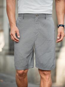 Manfinity Homme Men's Plain Casual Shorts, Minimalist And Fashionable For Daily Wear - Black and White - View 5