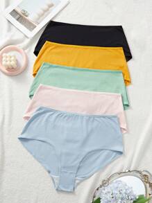 5pcs/Pack Plus Size Solid Color Comfortable Briefs