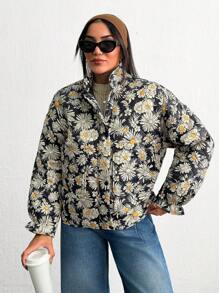 EURMUSE Woman's Casual Allover Printed Quilted Coat For Autumn & Winter - Multicolor - View 4