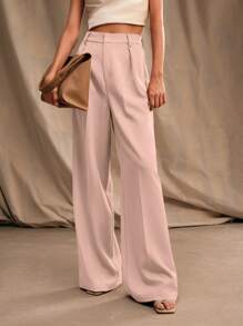 Anewsta 休闲简约纯色阔腿西装裤 - 淺粉色 - 查看 3