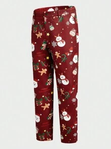 Manfinity VCAY Men's Casual Christmas Pattern Loose Long Sleeve Blazer & Pants, Woven Fabric, Everyday Wear Christmas Clothes Outfit - Red - View 8