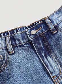 SHEIN Tween 女孩蓝色宽松牛仔工装裤