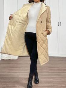 SHEIN Maternity Winter Warm Flannel Coat, Button-Up Pregnancy Outerwear - Apricot - View 7