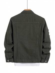 Manfinity CasualKnits Veste en jean décontractée pour hommes, minimaliste et élégante pour un port quotidien, automne - Militaire verte - Voir 2