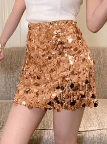 DAZY Sequin Decorated Skirt For Women Prom Dressing - Gold - View 4