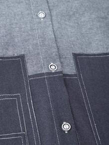 SHEIN Lässiges, modisches Patchwork-Hemd für Tween-Jungen im minimalistischen Denim-Effekt, vielseitig einsetzbar, geeignet für die Schule im Frühling/Sommer und als Sportbekleidung - Verschiedenfarbig - Übersicht 6