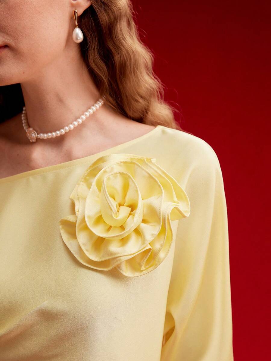 MOTF PREMIUM STEREO FLORAL ASYMMETRICAL HEM BLOUSE,VALENTINE'S DAY,SPRING/SUMMER - Yellow - View 2