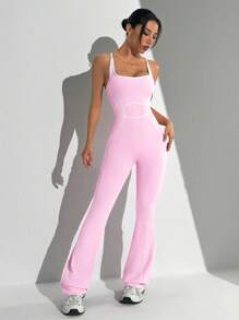 Dewbera Women's Tight Sexy Backless Cross Strap Sports Jumpsuit For Running, Yoga, Fitness Workout - Slimming Waist, Lifting Hip, Wide Leg