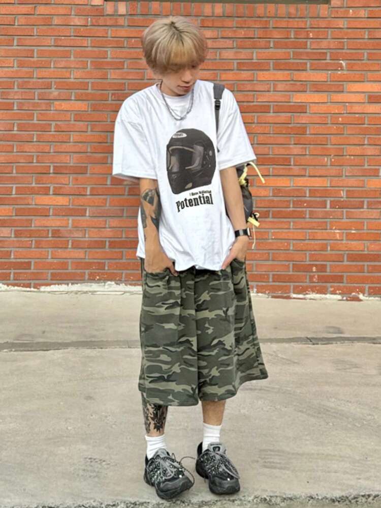 Men's Abstract Pattern & Graphic Letter Print Street Style T-Shirt