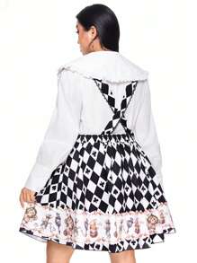 ROMWE Kawaii Plus Size Cute Lolita Style Printed Mini Skirt - Black and White - View 4