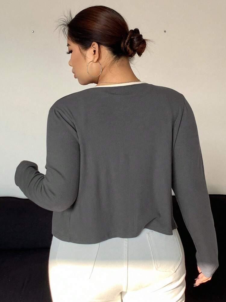 Dazy Petite Plus 2pcs/Set Contrast Color Patchwork Camisole Cardigan Top, Gray, For Spring/Autumn,Fall Women Clothes Lounge Sets For Women