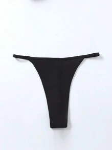 SHEIN Swim 素色丁字褲比基尼泳裝內褲 - 黑色 - 查看 2