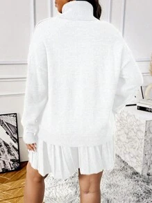 Franclia 1 pieza Suéter casual y versátil de punto con cuello para mujer de talla grande + 1 pieza Falda midi de punto con textura a rayas verticales