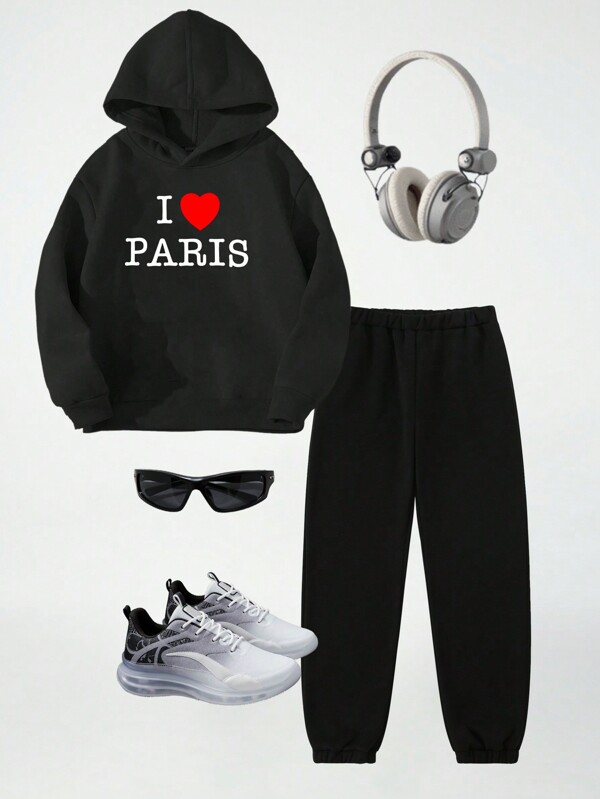 SHEIN Set Hanorac 2 Piese Teen Boy Letter ținută casual