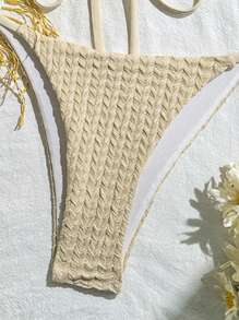 2pcs/Set Women Metallic Material Bandeau Top And Side Tie Swimwear Bottoms Bikini Set, Beach Outfit Summer