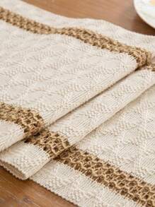 1pc Living Room Table Runner, Linen Hollow Table Runner, Beige, Suitable For Birthday Party Dinner, Autumn Decoration, Room Decoration - Beige - View 2