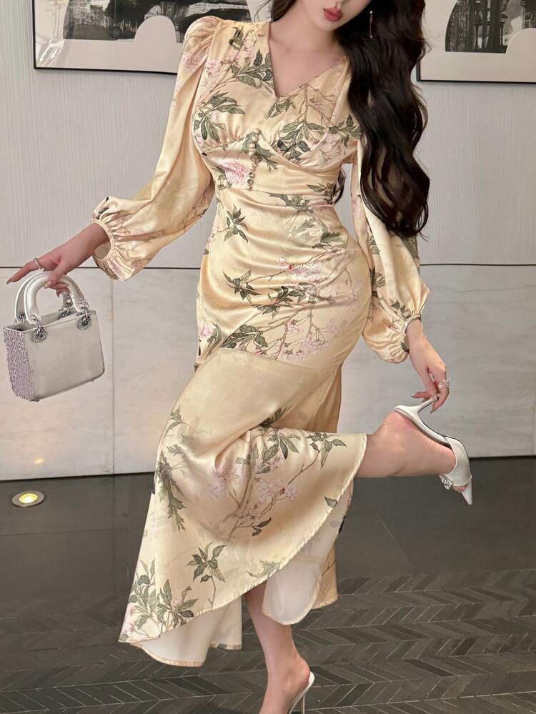 Women's Casual Midi Dress, Minimalist And Fashionable For Daily Wear Floral Dresses For Women