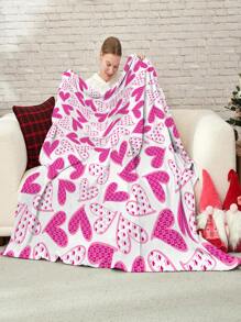 1 件情人节毛绒毯子，印有粉色爱心毛绒毯子，适合所有季节，可用于沙发、卧室、客厅、床上用品