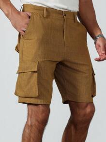 Manfinity Homme Pantalones cortos casuales de hombre de unicolor con bolsillo tipo cargo - Bronce - Ver 4