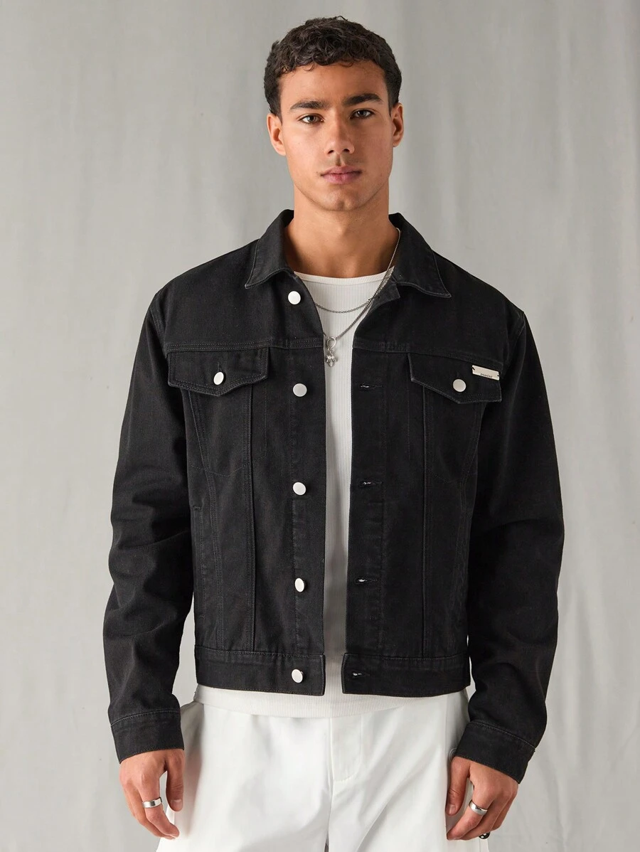 Manfinity Hypemode Men's Black Washed Denim Casual Jacket - Black - View 1