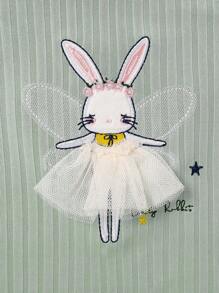 3pcs Young Girl Minimalist Plaid Pants Set With Green & Pink Rabbit & Cherry Floral Long Sleeve Top, Casual Homecoming Outfit - Multicolor - View 8