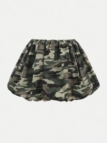 SHEIN TEENGIRL Mini-Rock mit Camouflage-Muster, gerüschtem Saum und eingebauter Shorts, lässiger Street-Style