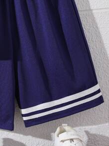 SHEIN 1 Set Tween Boy's Casual College Style Short Sleeve Polo Shirt & Shorts, Valentine's Day Outfit