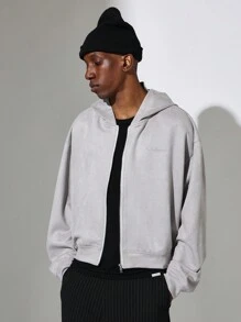 SUMWON Premium Zip Up Athletic Sweatshirt Number 08 Print Relaxed Fit Fall Winter Casual Loungewear Workout Cozy Modern Sport Style Streetwear - Grey - View 2