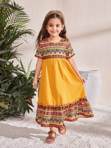 SHEIN Young Girl Ditsy Floral Round Neck Bodycon Dress