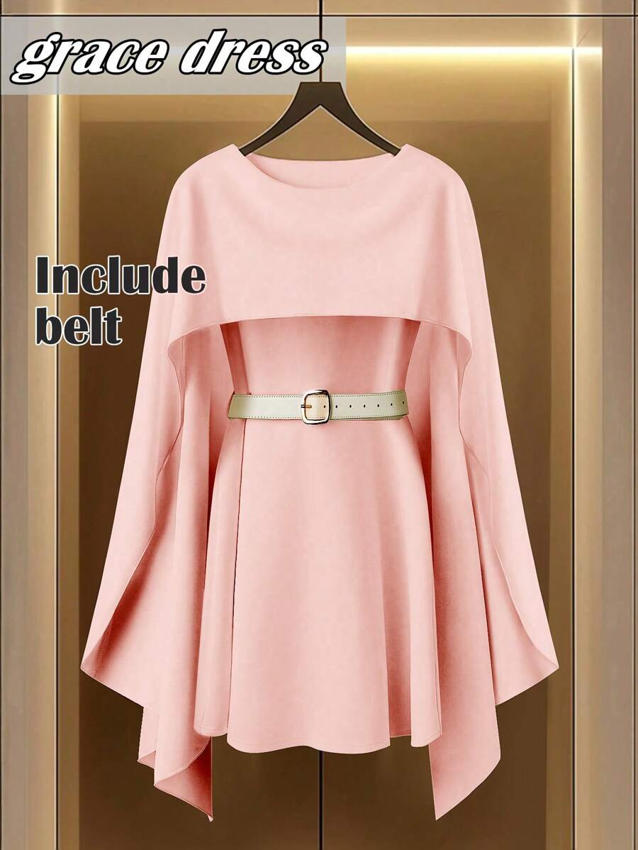 SHEIN Clasi Váy ngắn chui đầu eo chữ A viền màu mơ cho nữ - Hồng - Xem 1