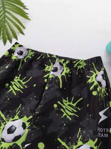 SHEIN Leap Crew Tween Boy Holiday Beach Glow-In-The-Dark Football Pattern Swim Trunks - Black - View 3